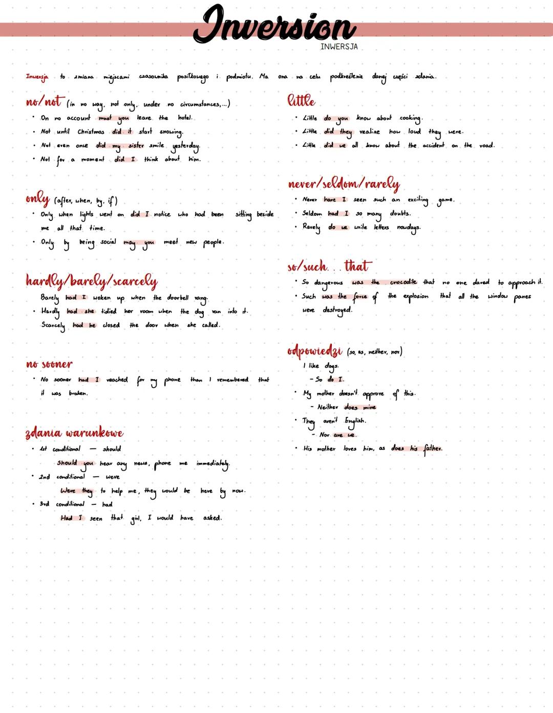 # Inversion
INWERSJA

Inwersja to zmiana miejscami czasownika posiłkowego i podmiotu. Ma ona na celu podkreślenie danej części zdania.

no/n