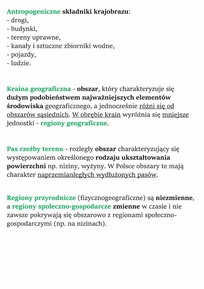 Krajobrazy Polski
Cechy ukształtowania powierzchni Polski
Ukształtowanie powierzchni jest elementem środowiska
przyrodniczego. Wiąże się z:
