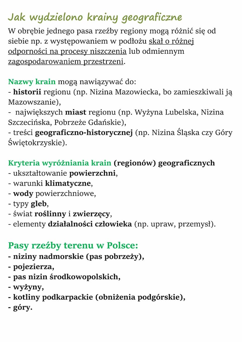 Krajobrazy Polski
Cechy ukształtowania powierzchni Polski
Ukształtowanie powierzchni jest elementem środowiska
przyrodniczego. Wiąże się z:
