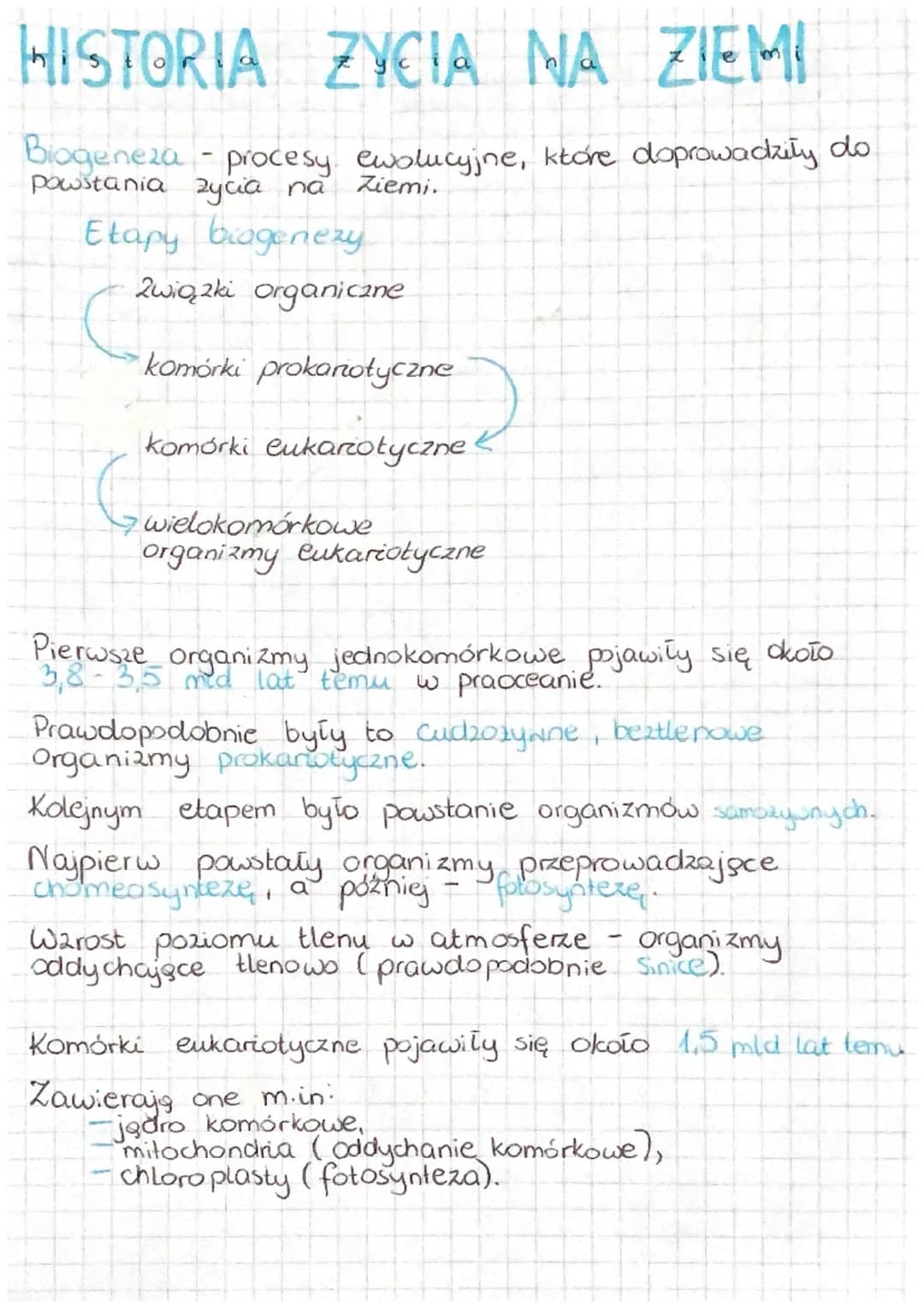 HISTORIA ZYCIA NA ZIEMI
Biogeneza - procesy ewolucyjne, które doprowadziły do
powstania zycia na
Ziemi.
Etapy bagenezy
2wiązki organicane
C
