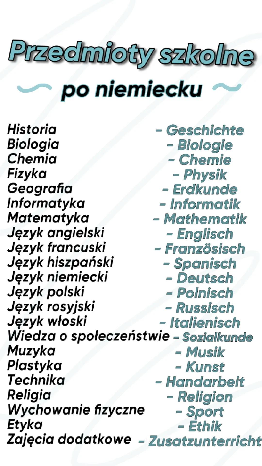 Przedmioty szkolne po niemiecku