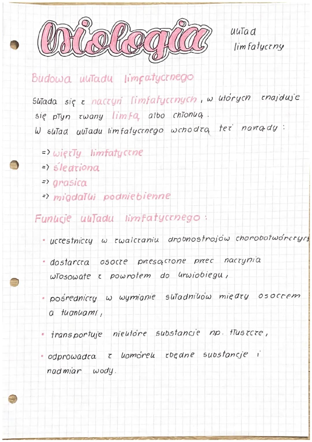 biologia
читаа
limfatyczny
Budowa uuTadu limpatycznego
Sulada się z naczyn limfatycznych, w utórych znajduje
się płyn twany limfa albo chłon