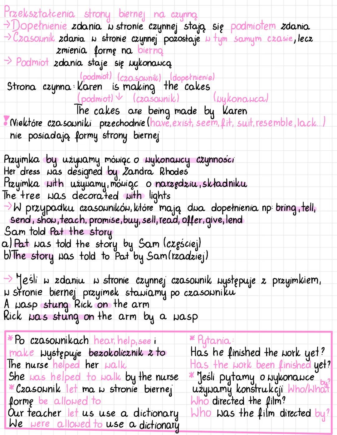 passive e
Strona bierna
Strong bierną tworzymy za pomocą odpowiedniej formy to be
+imiestowu
the
Present simple
Present continuous
Past simp