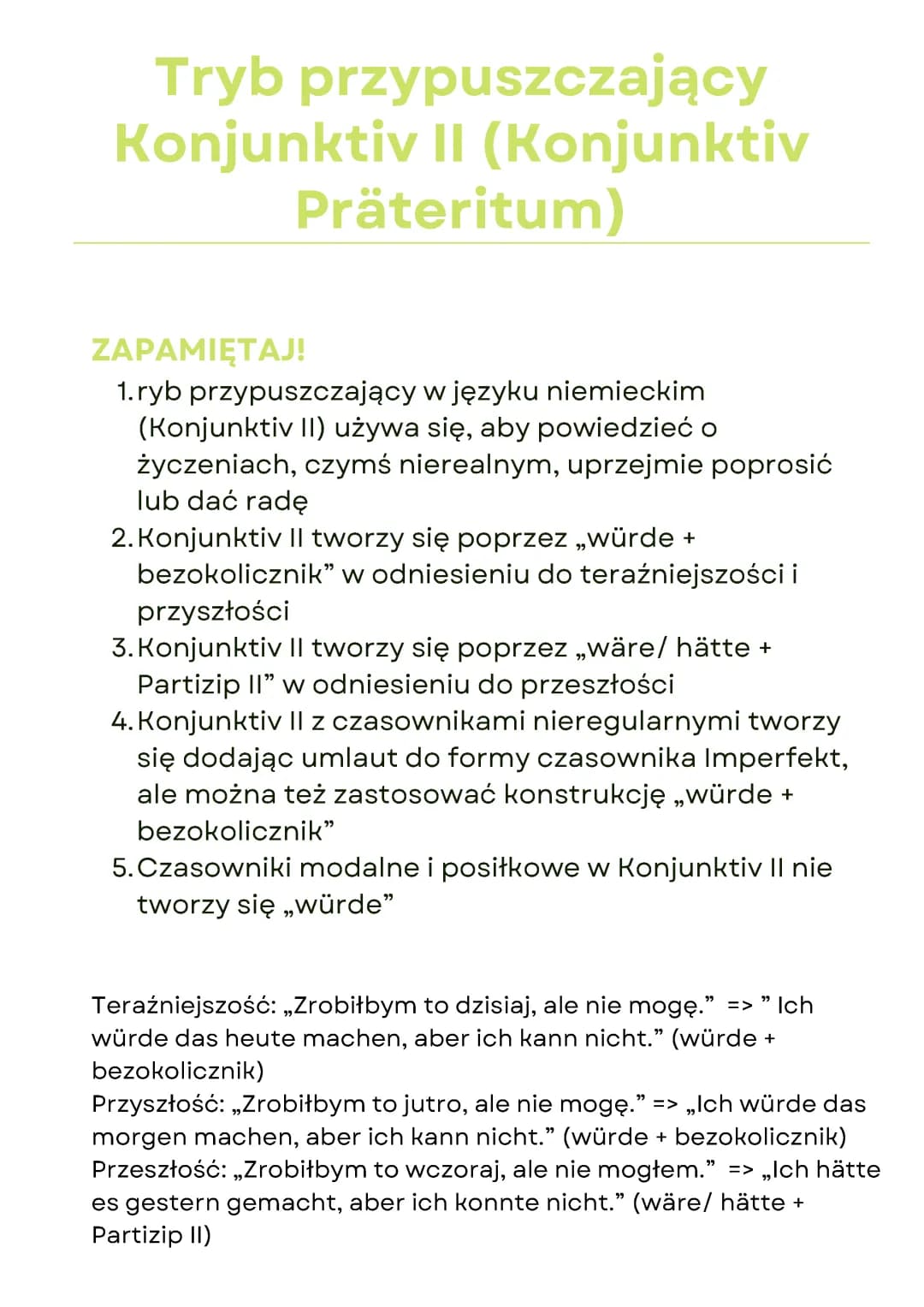 Konjunktiv 2: Tryb Przypuszczający Niemiecki, Przykłady i Ćwiczenia