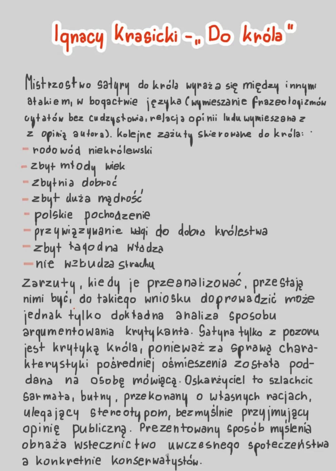 Ignacy Krasicki Do króla
Mistrzostwo satyry do króla wyraża się między innymi
atakiem, w bogactwie języka (wymieszanie frazeologizmów
cytató