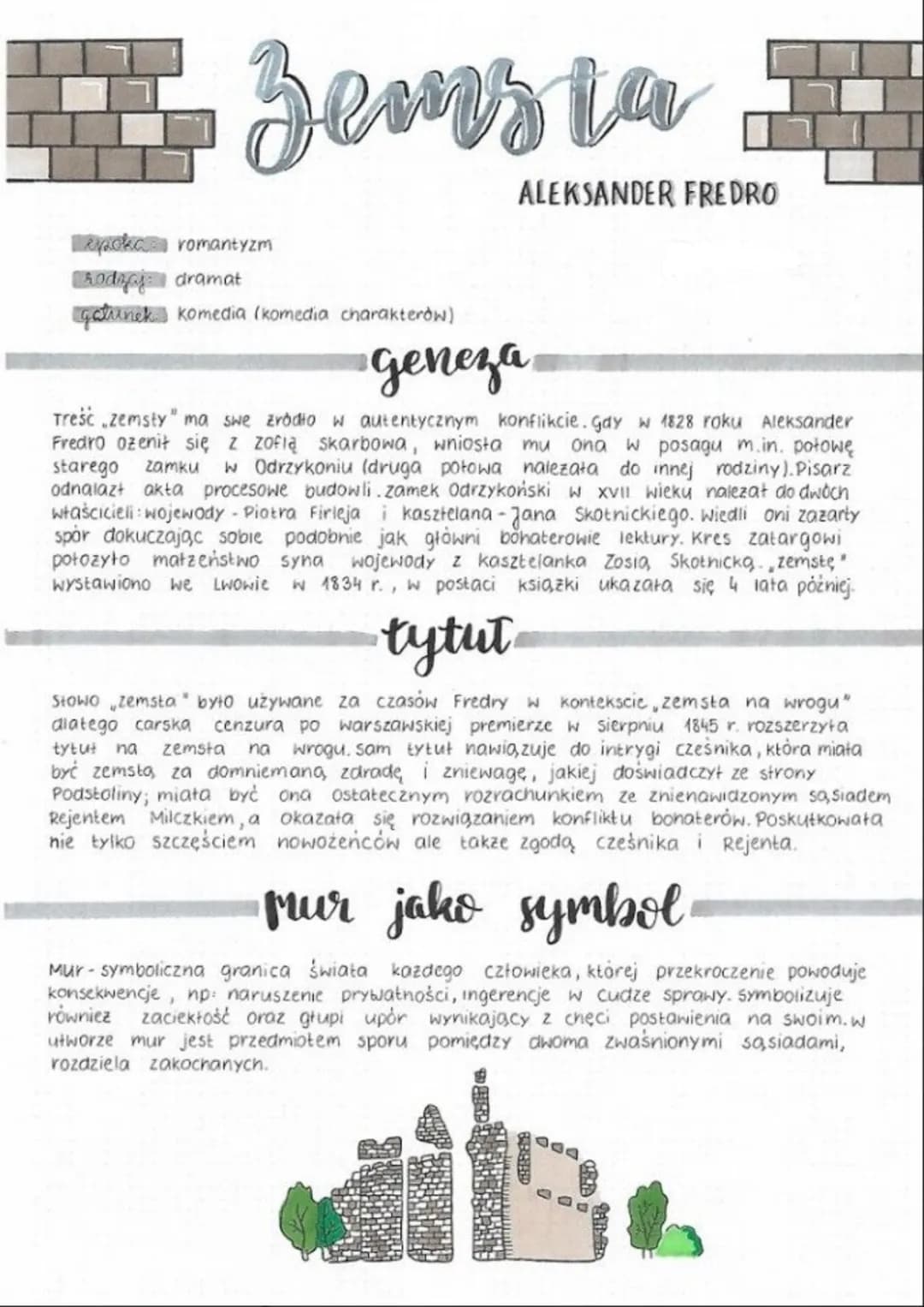 Zemsia
epoka romantyzm
Rodzaj dramat
gatunek komedia (komedia charakterów)
ALEKSANDER FREDRO
geneza
Treść zemsty" ma swe źródło w autentyczn