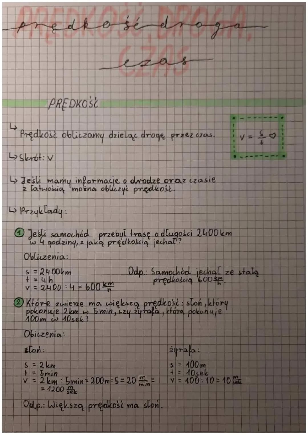 Prędkość, Droga, Czas - Klasa 6 Sprawdzian PDF