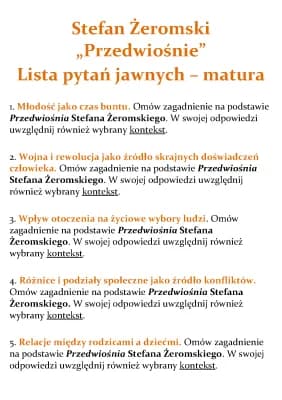 Know Stefan Żeromski „Przedwiośnie” Lista pytań jawnych – matura thumbnail