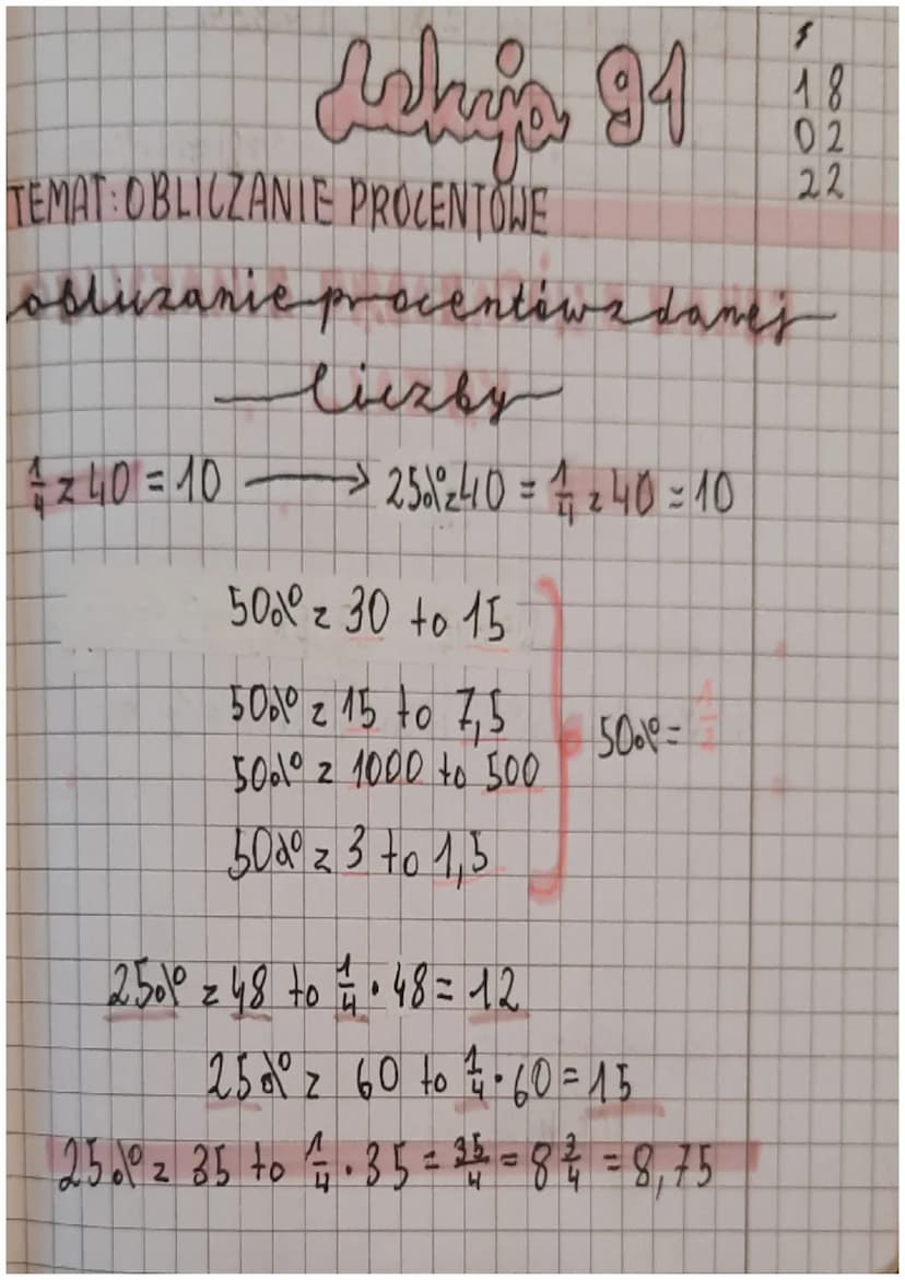 Lshop 84/85
TEMAT: PROCENTY I UŁAMKI
Procent to ulamek
o mianowniku 100.
10° = 100 = 0,01
Aby zamienic procent na ulamek należy
podzielić pr