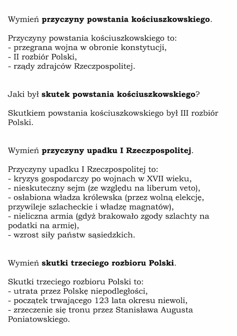 Powstanie Kościuszkowskie.
Upadek I Rzeczypospolitej
(Dział: Czasy królów elekcyjnych)
Fiszki
Wyjaśnij znaczenie pojęcia insurekcja.
Insurek