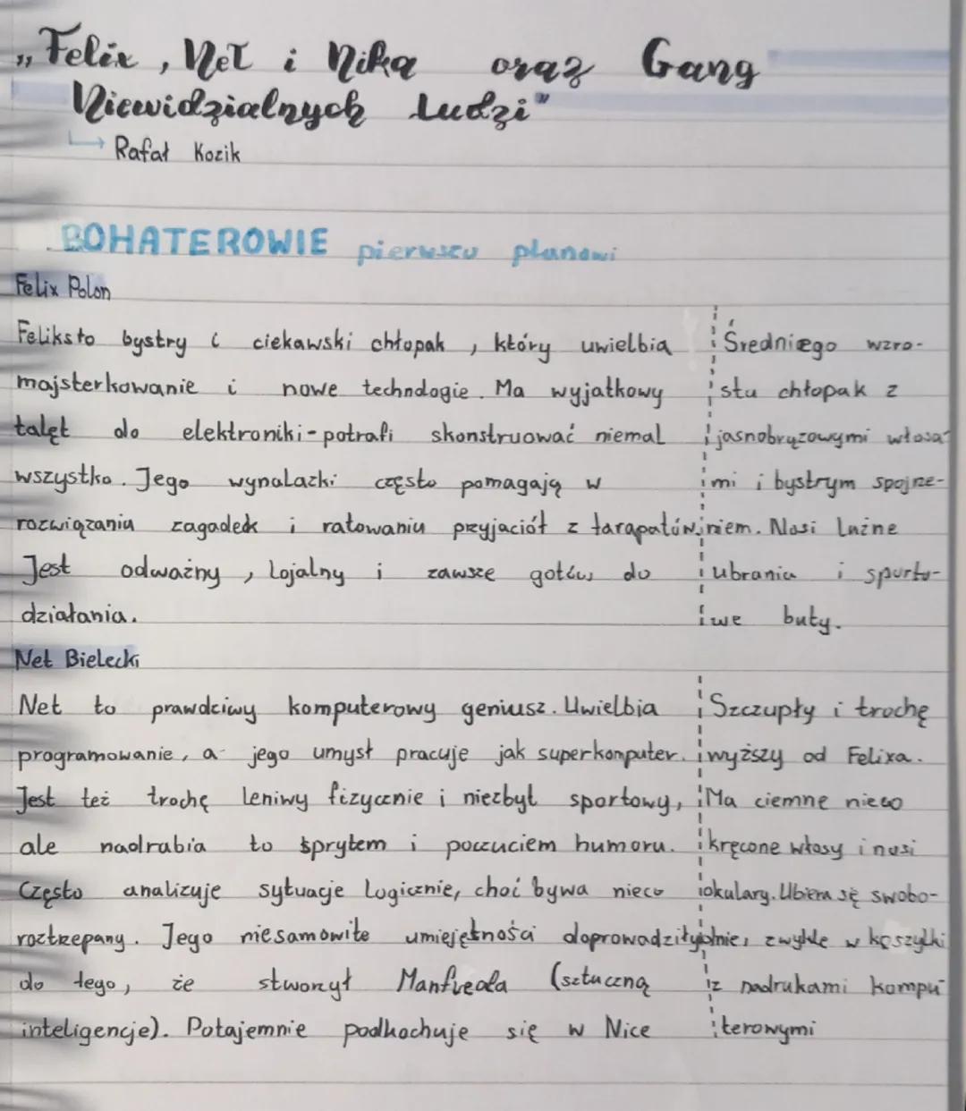 # „Felix, Net i Nika oraz Gang
Niewidzialnych ludzi"
Rafał Kozik

BOHATEROWIE pierustu planowi

Felix Polon

Feliks to bystry i ciekawski ch