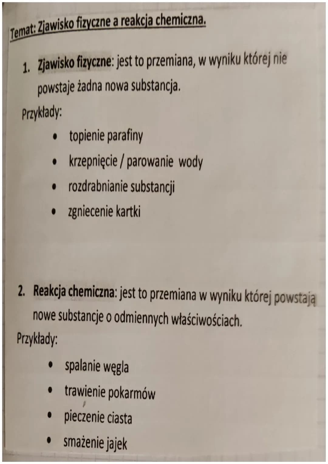 Temat: Zjawisko fizyczne a reakcja chemiczna.
1. Zjawisko fizyczne: jest to przemiana, w wyniku której nie
powstaje żadna nowa substancja.
P