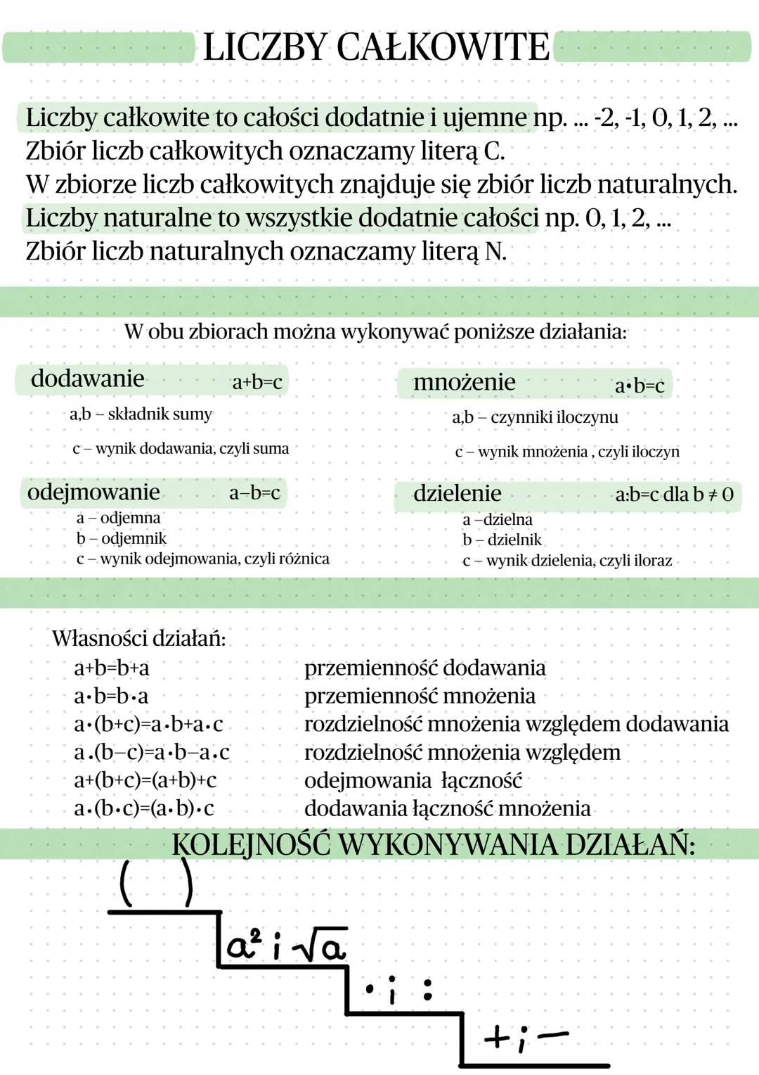 LICZBY CAŁKOWITE
Liczby całkowite to całości dodatnie i ujemne np. ... -2, -1, 0, 1, 2, ...
Zbiór liczb całkowitych oznaczamy literą C.
W zb
