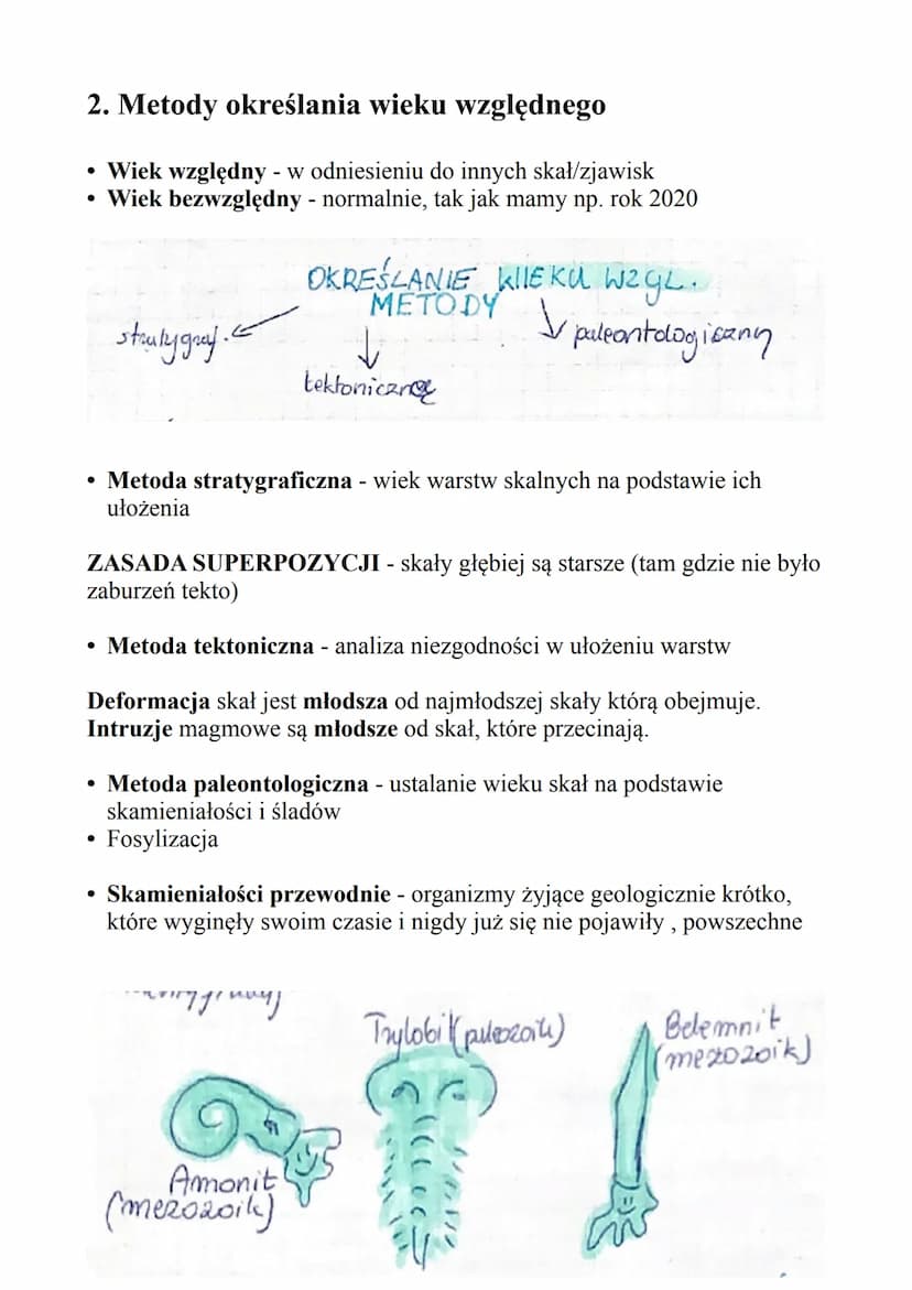 Odtwarzanie i
datowanie dziejów
Ziemi
Zagadnienia
1) Odtwarzanie dziejów Ziemi
2) Metody określania wieku
względnego
3) Skamieniałości
4) Me