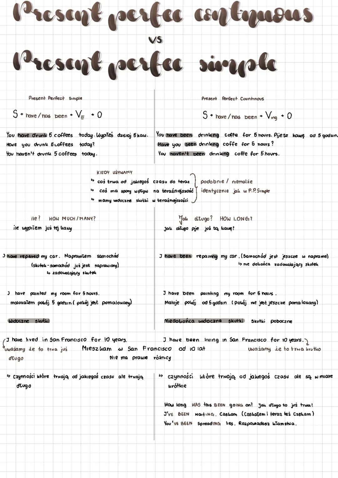 present perfect continuous I present perfect simple