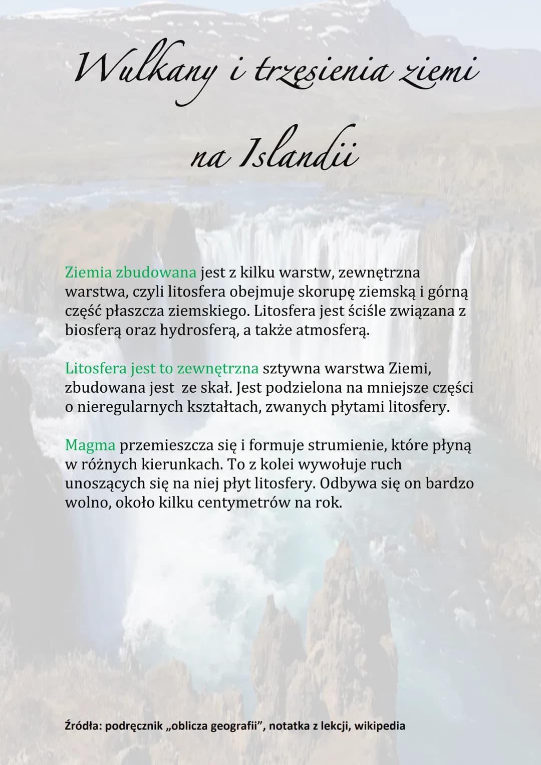 Wulkany i trzesienia ziemi
na Islandii
Położenie Islandii na granicy płyt litosfery nie jest typowe.
Większość obszarów, na których dochodzi