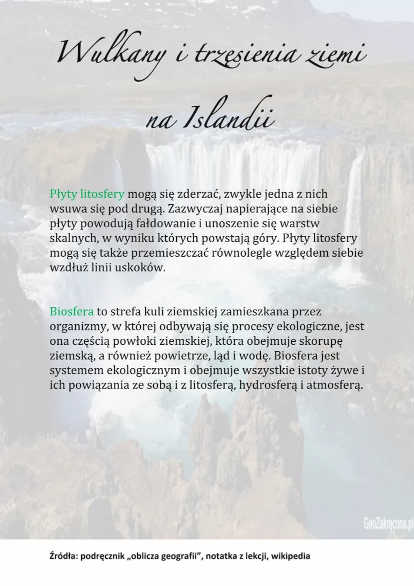 Wulkany i trzesienia ziemi
na Islandii
Położenie Islandii na granicy płyt litosfery nie jest typowe.
Większość obszarów, na których dochodzi
