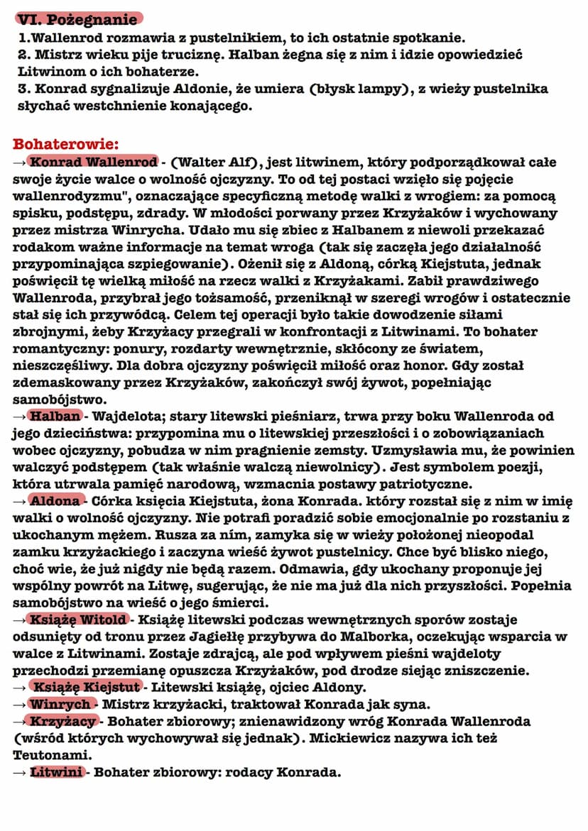 Konrad Wallenrod
"Konrad Wallenrod" opowiada o walce Wielkiego Zakonu Krzyżackiego z Litwą.
Wallenrodyzm -Postawa bohatera
romantycznego, za