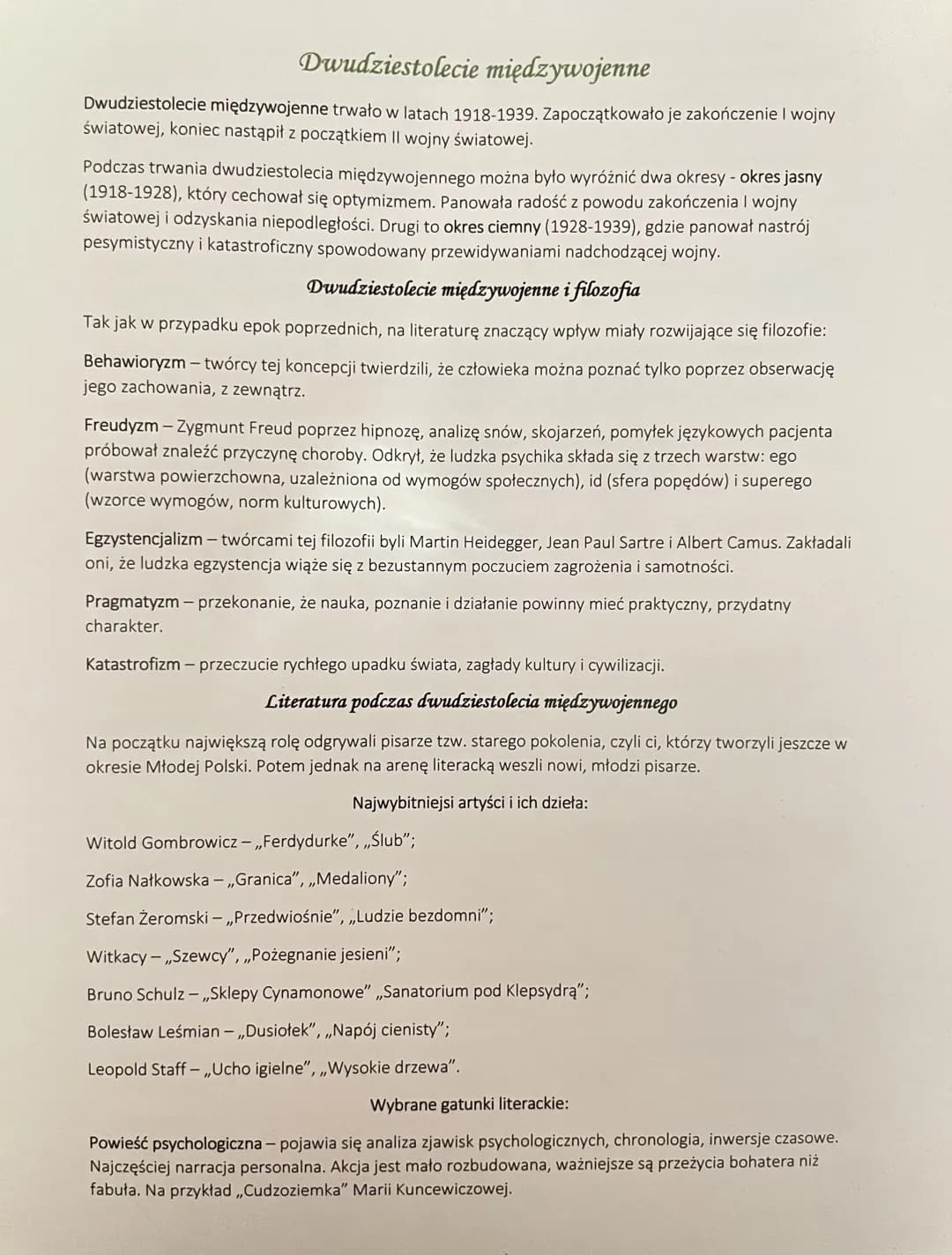 Dwudziestolecie międzywojenne
Dwudziestolecie międzywojenne trwało w latach 1918-1939. Zapoczątkowało je zakończenie I wojny
światowej, koni