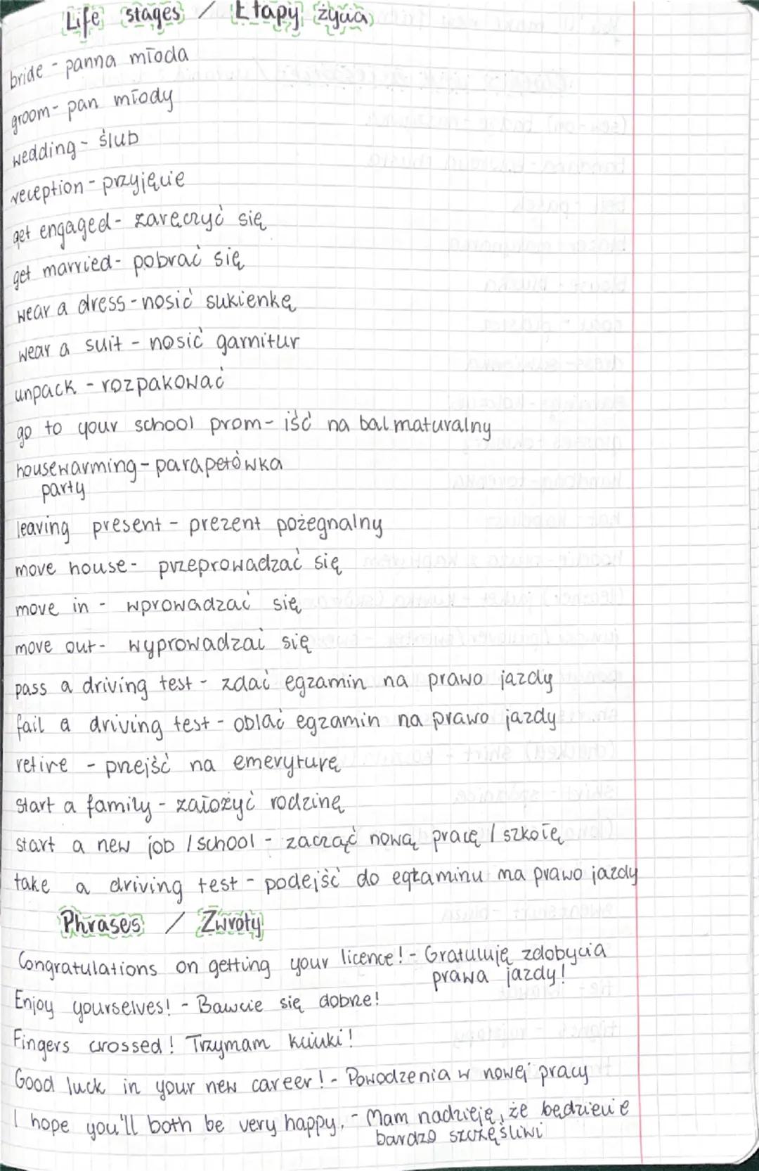 # Life stages / Etapy żyna

bride- panna mioda
groom- pan miody
wedding- slub
reception- pryjque
get engaged- zaveczyć się
get married- pobr