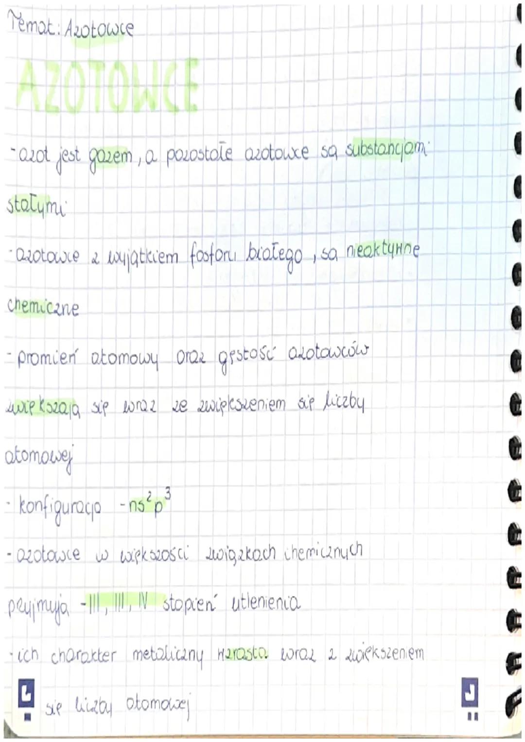 Temat: Azotowce
-azot jest gazem, a pozostałe azotowce sa substancjam
statymi
- azotowce z wyjątkiem fosforu białego, sa nieaktywne
chemiczn
