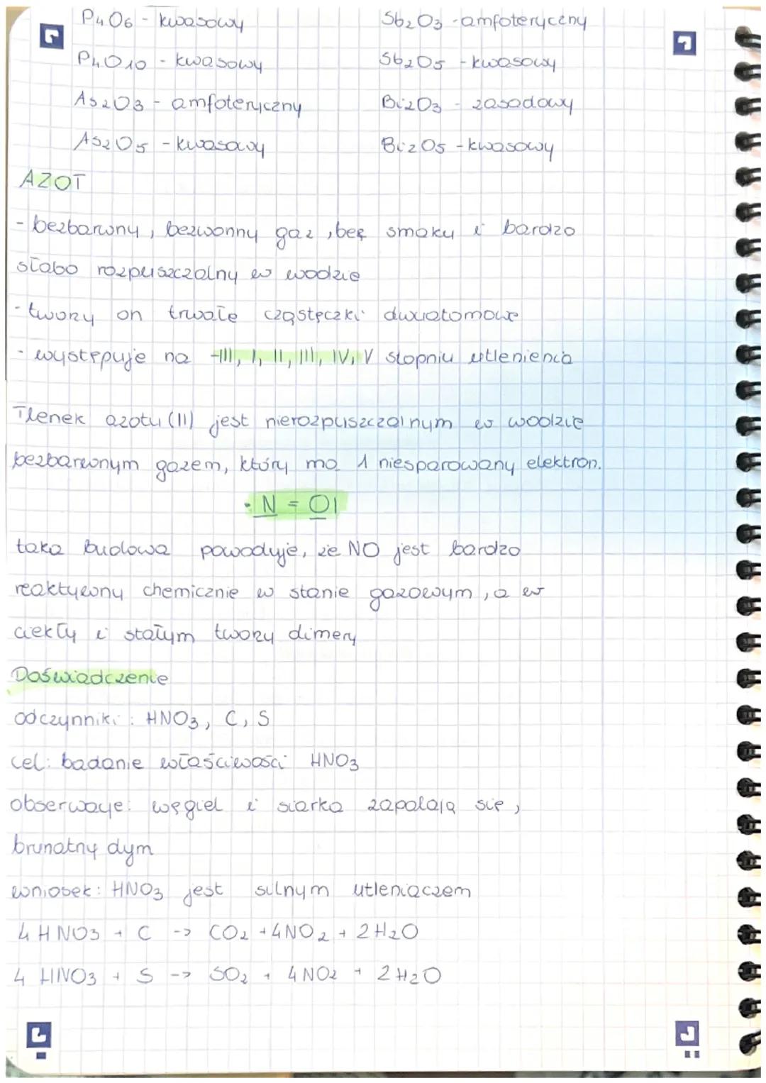 Temat: Azotowce
-azot jest gazem, a pozostałe azotowce sa substancjam
statymi
- azotowce z wyjątkiem fosforu białego, sa nieaktywne
chemiczn
