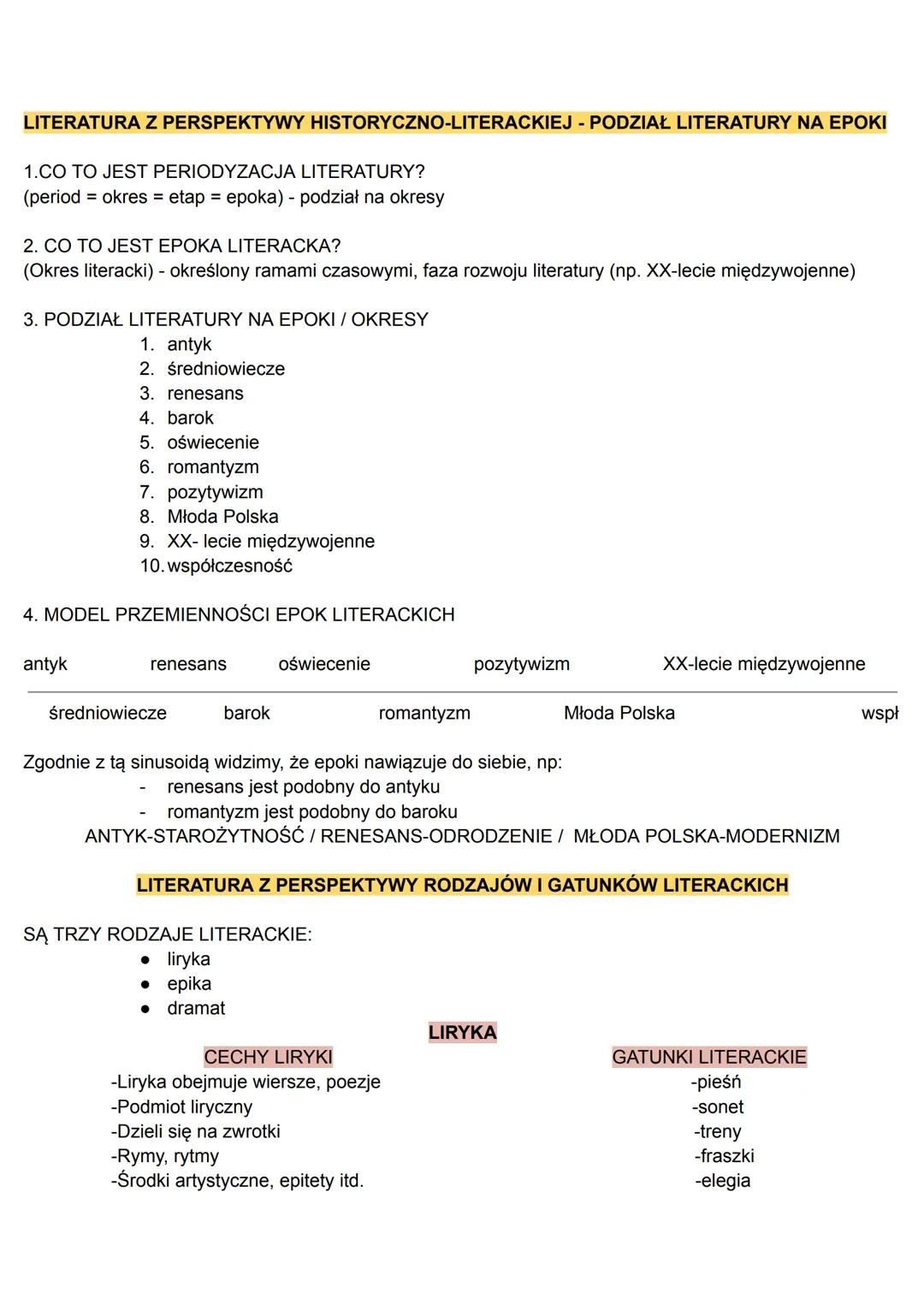 LITERATURA Z PERSPEKTYWY HISTORYCZNO-LITERACKIEJ - PODZIAŁ LITERATURY NA EPOKI
1.CO TO JEST PERIODYZACJA LITERATURY?
(period = okres = etap 