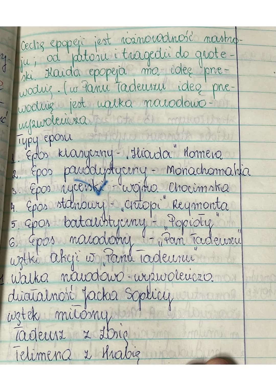 Cechs epopejc jest wznowodność nastro-
y jui
od patosu i tragedii do grote -
ski. Haida epopeja mo. ides pre-
woding. (w Panu Tadeuszu ideo 