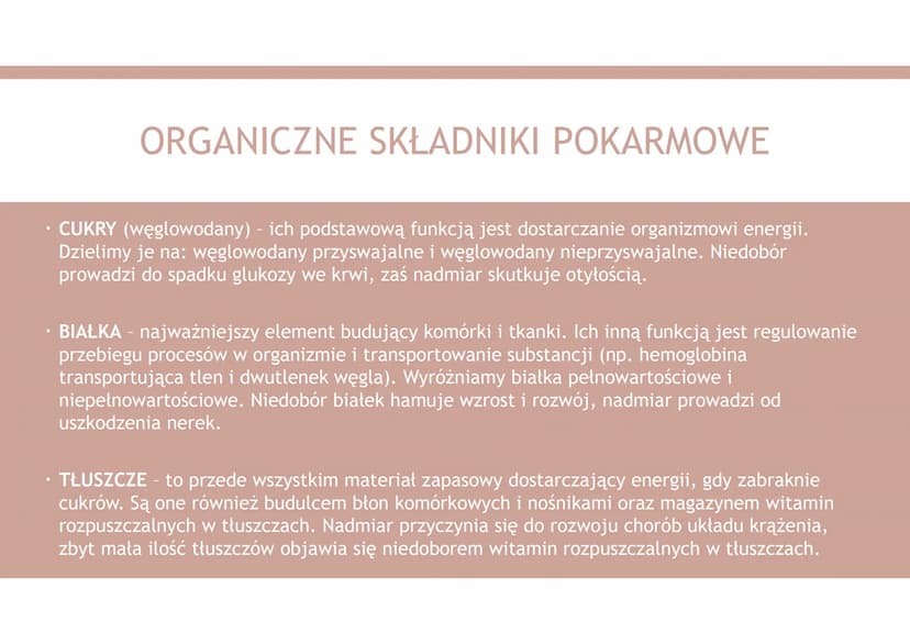 UKŁAD POKARMOWY 1. Organiczne składniki pokarmowe
2. Nieorganiczne składniki pokarmowe
3. Funkcje układu pokarmowego
4. Budowa układu pokarm