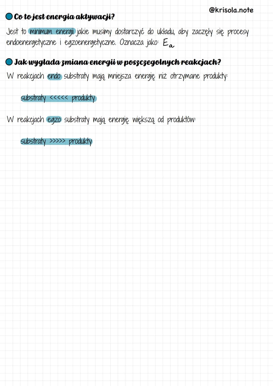 @krisola.note
O Co to jest energia aktywacji?
Jest to minimum energii jakie musimy dostarczyć do układu, aby zaczęły się procesy
endoenerget