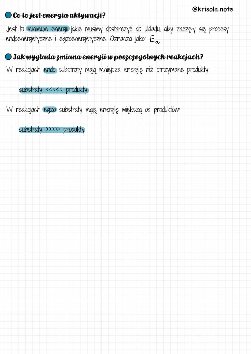 @krisola.note
O Co to jest energia aktywacji?
Jest to minimum energii jakie musimy dostarczyć do układu, aby zaczęły się procesy
endoenerget