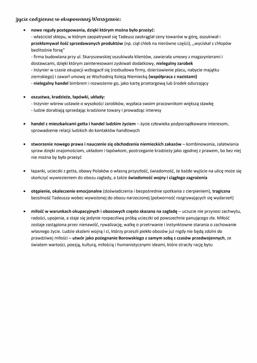bohaterowie:
●
●
●
Okupacyjna rzeczywistość
Tadeusz Borowski,,Pożegnanie z Maria"
●
Maria - kobieta pochodzenia aryjsko-semickiego, ukochana