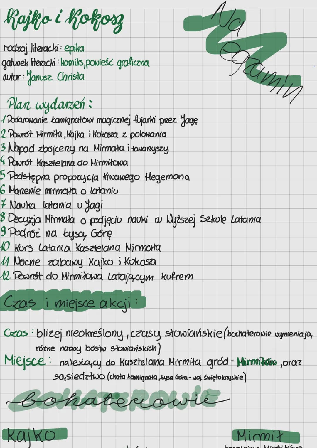 --- OCR Start ---
Kajko i kokosz
rodzaj literacki: epika
gatunek literacki: komiks, powieść graficzna
autor: Janusz Christa
Plan wydarzeń:
1