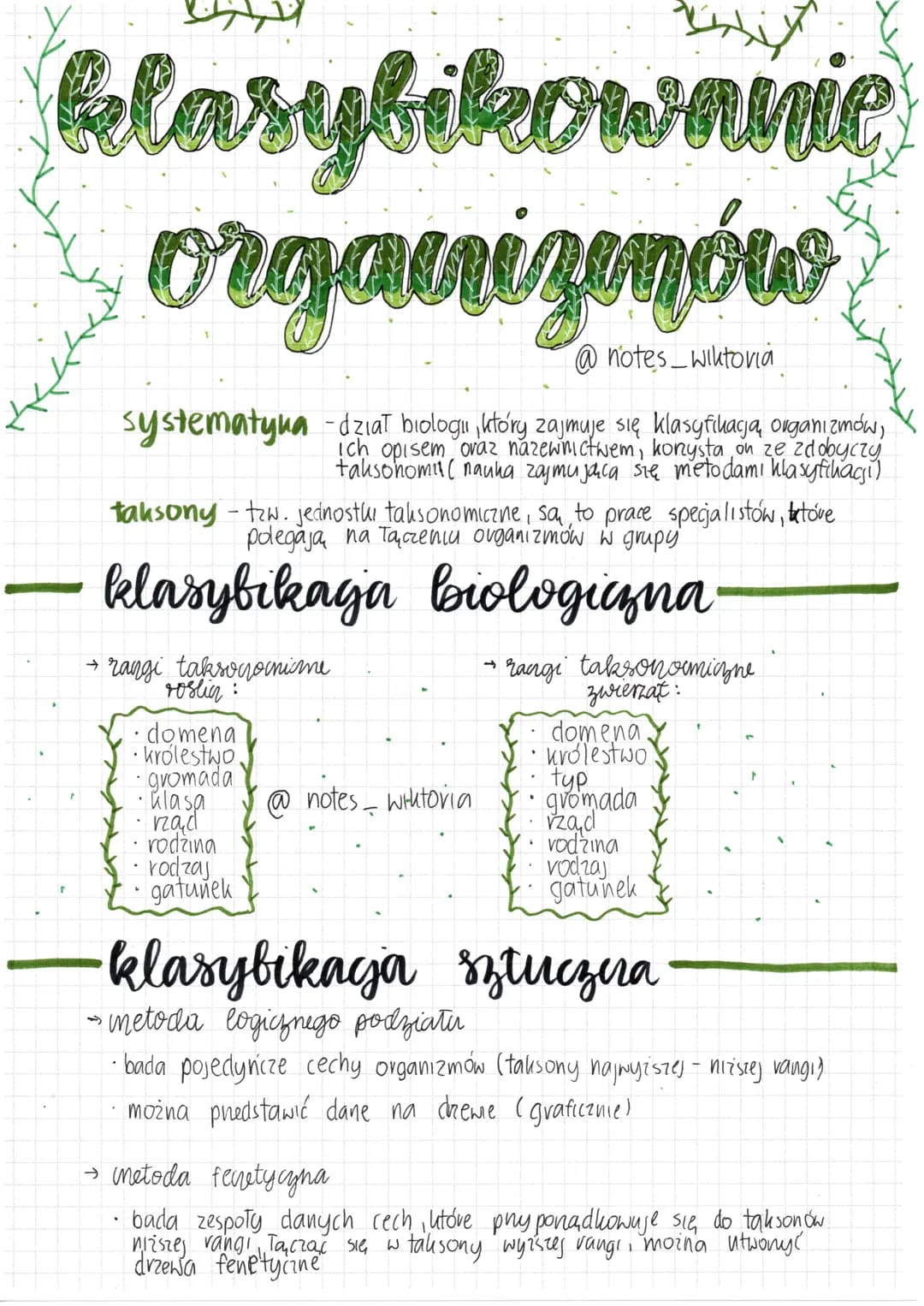 klasyfikowanie
organizenów
@notes_wiktoria
systematyka-dział biologii, który zajmuje się klasyfikacją, organizmów,
Ich opisem oraz nazewnict