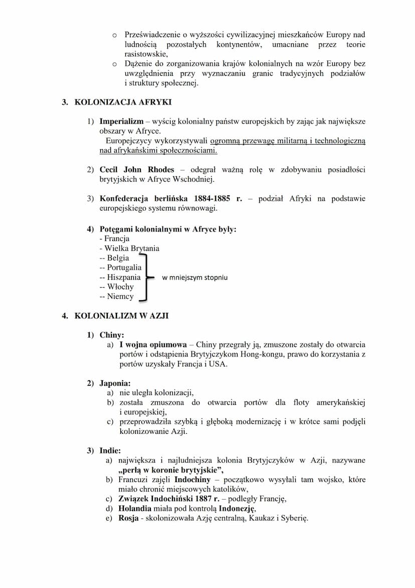 EKSPANSJA KOLONIALNA
1. NOWY PODZIAŁ KONTYNENTÓW
1) Kolonializm - system podporządkowania krajów o niższym poziomie rozwoju
przez potężne pa