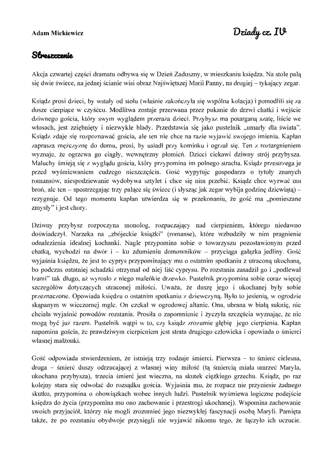 Dziady cz 4 - Streszczenie i Motywy dla Ucznia: Gustaw i Jego Losy