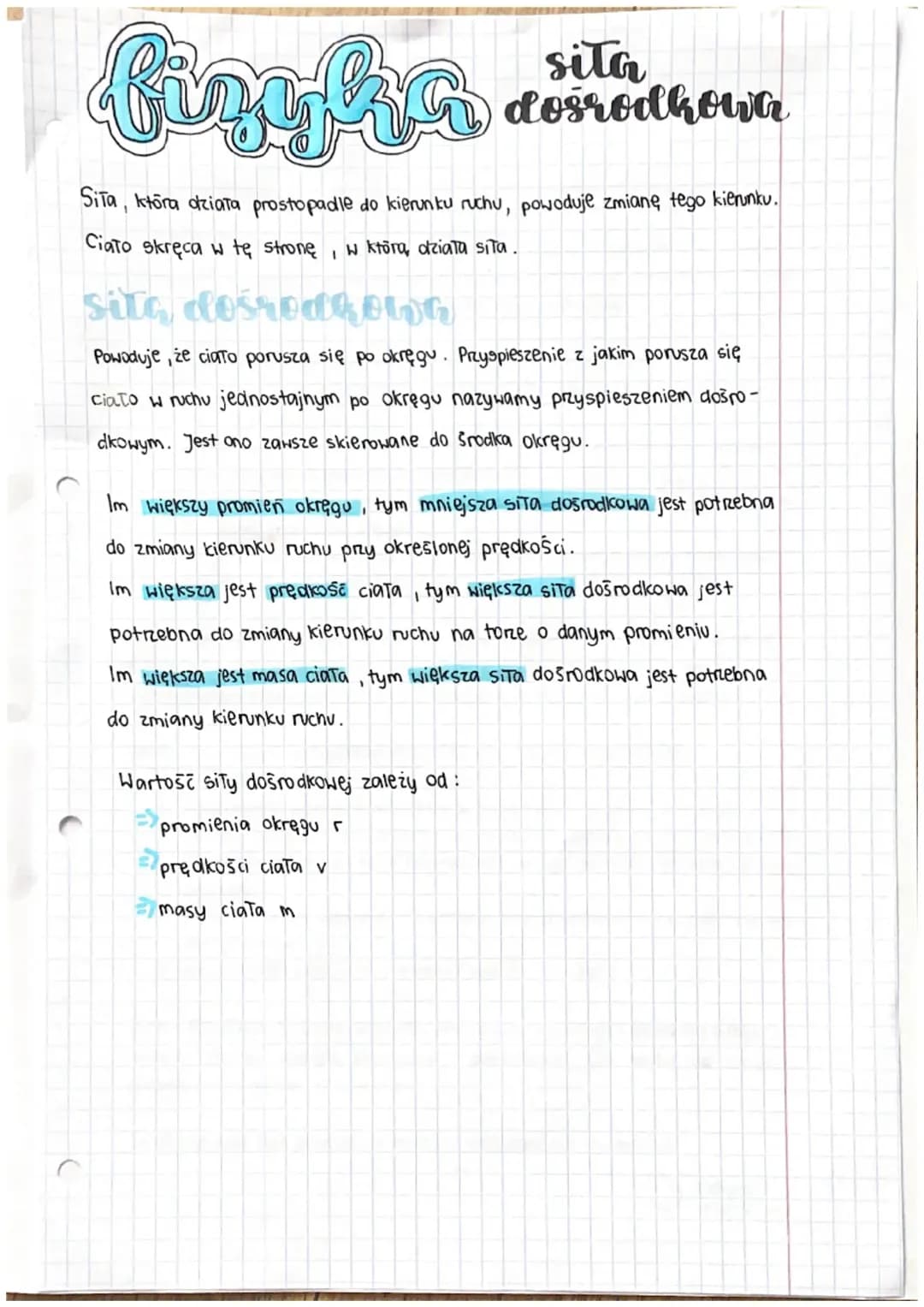 Siła dośrodkowa.