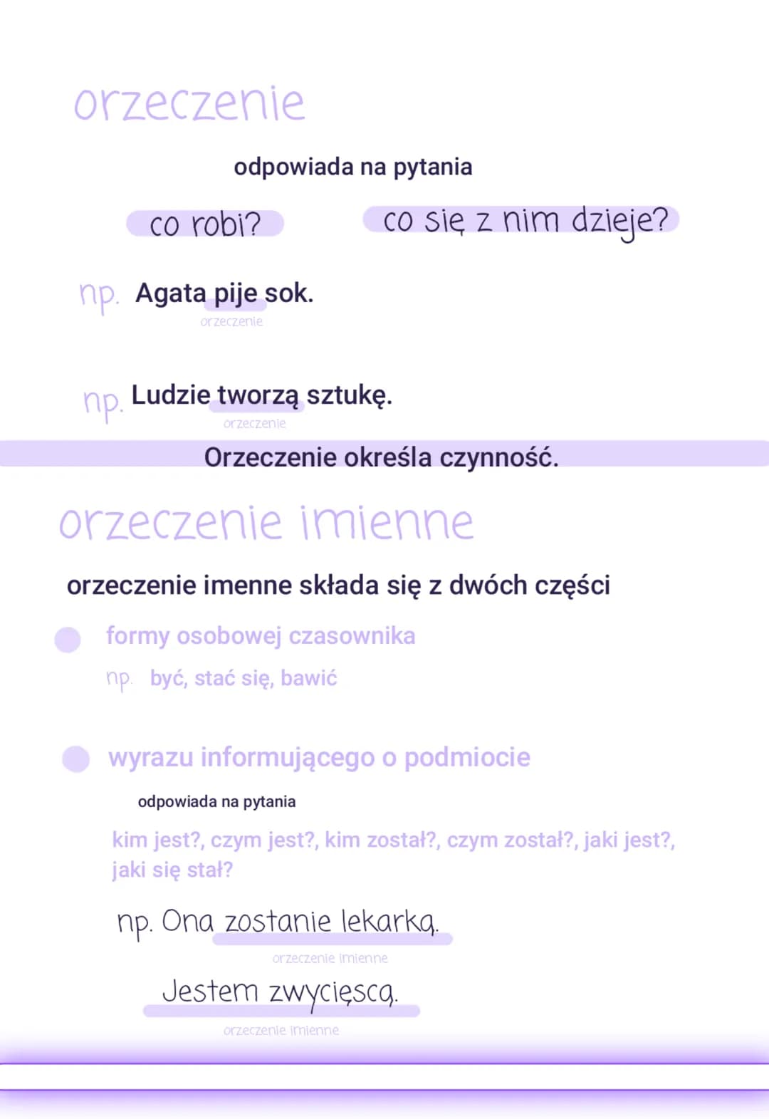 części zdania
podmiot
odpowiada na pytania.
kto?
np. Klaudia kupiła sok. np. Nawigacja kieruje do celu.
podmiot
podmiot
Podmiot określa wyko