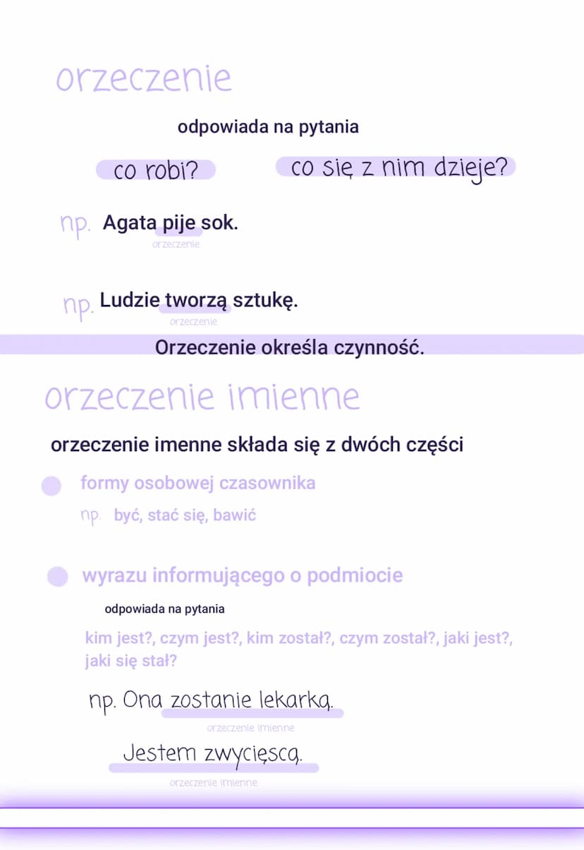 części zdania
podmiot
odpowiada na pytania.
kto?
np. Klaudia kupiła sok. np. Nawigacja kieruje do celu.
podmiot
podmiot
Podmiot określa wyko