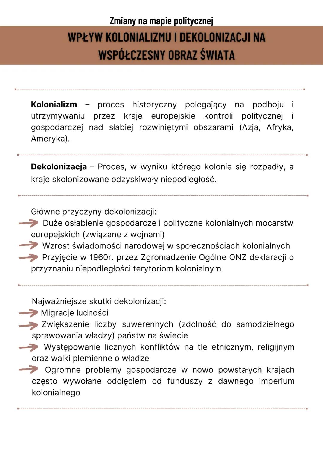 Wpływ kolonializmu i dekolonizacji na świat - łatwe notatki