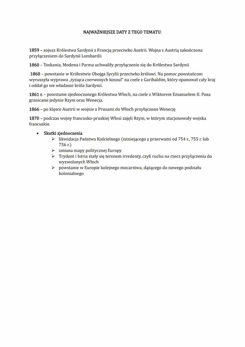 ●
●
Przyczyny zjednoczenia Włoch
➤ dążenie ludności państw włoskich do odzyskania niepodległości i
zjednoczenia tych państw w jeden kraj
świ