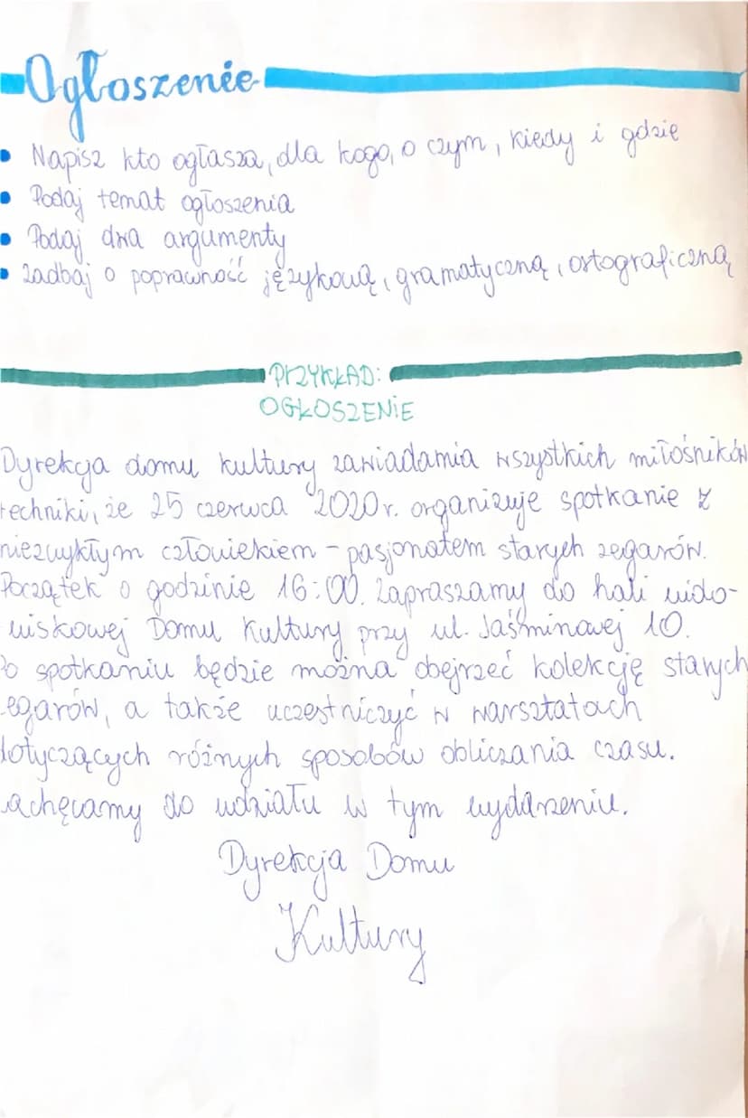 kto, kogo, Naco kiedy gotzie
októrej + 2
ZAPROSZENIE ting, argumenty.
Zaproszenie
i
OGLOSZENIE
• Napisz kto, kogo, ma co, kiedy i gdzie zapr