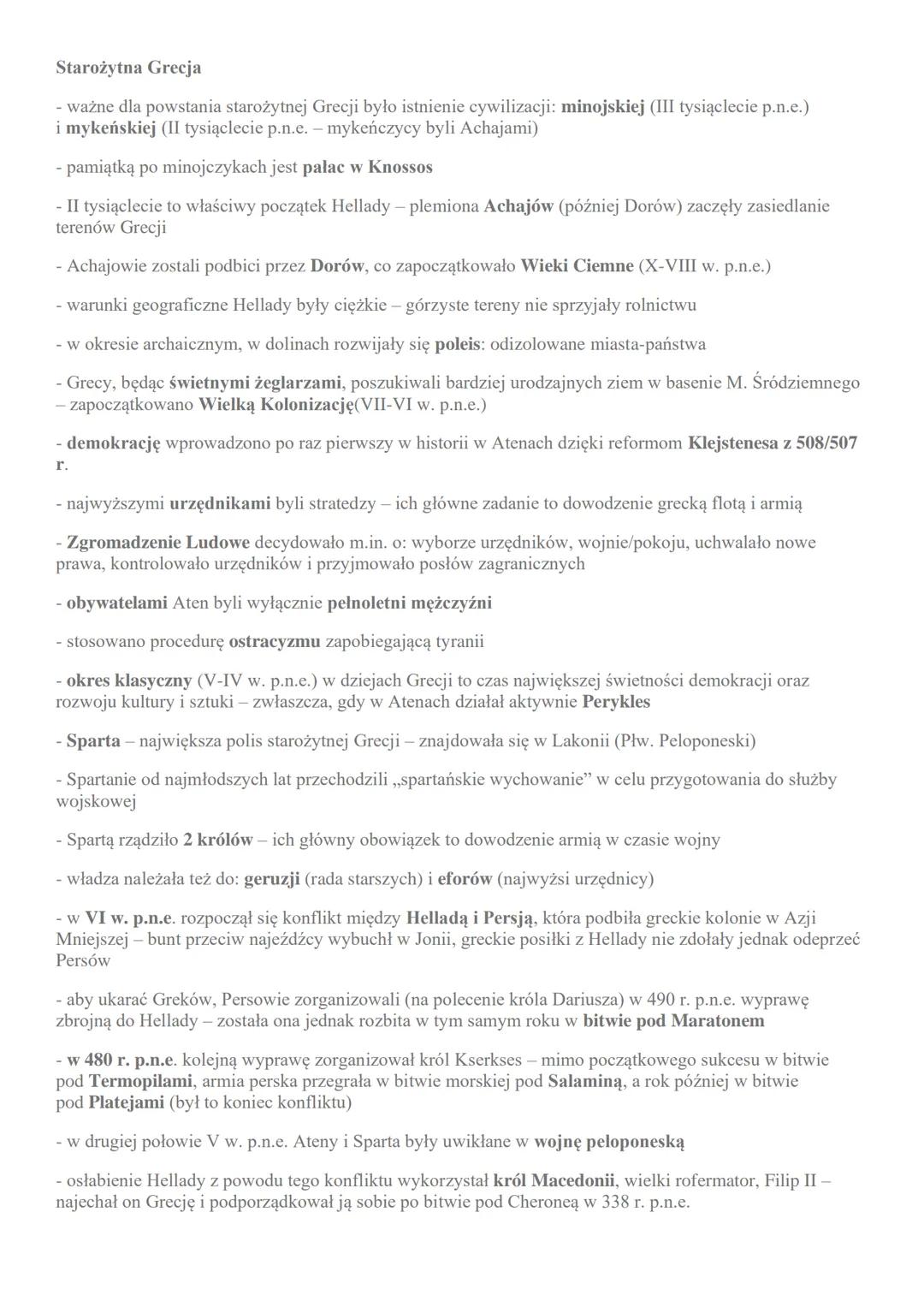 Starożytna Grecja
- ważne dla powstania starożytnej Grecji było istnienie cywilizacji: minojskiej (III tysiąclecie p.n.e.)
i mykeńskiej (II 