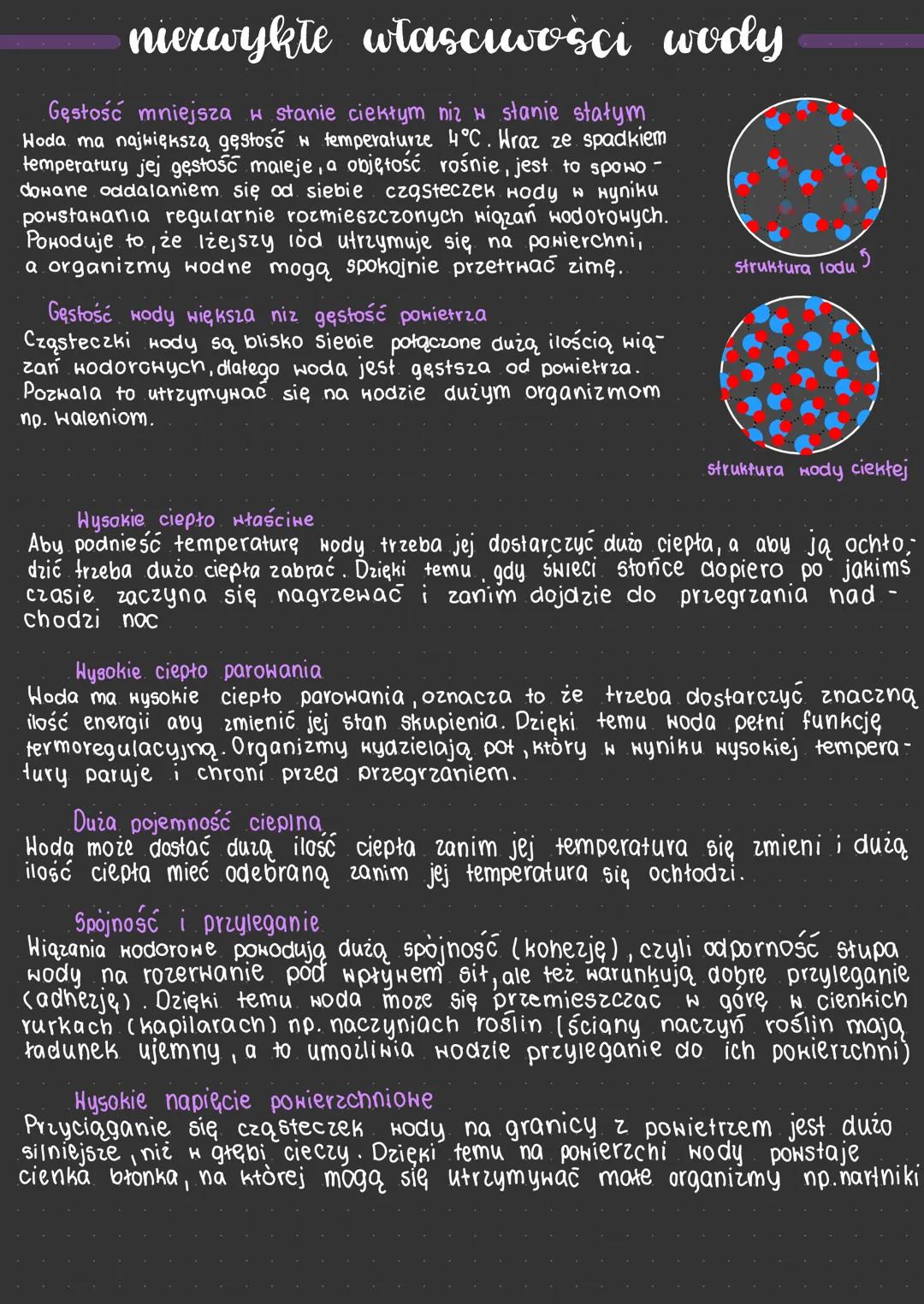# niezwykłe właściwości wody

Gęstość mniejsza w stanie ciekłym niż w stanie stałym
Hoda ma największą gęstość w temperaturze 4°C. Wraz ze s