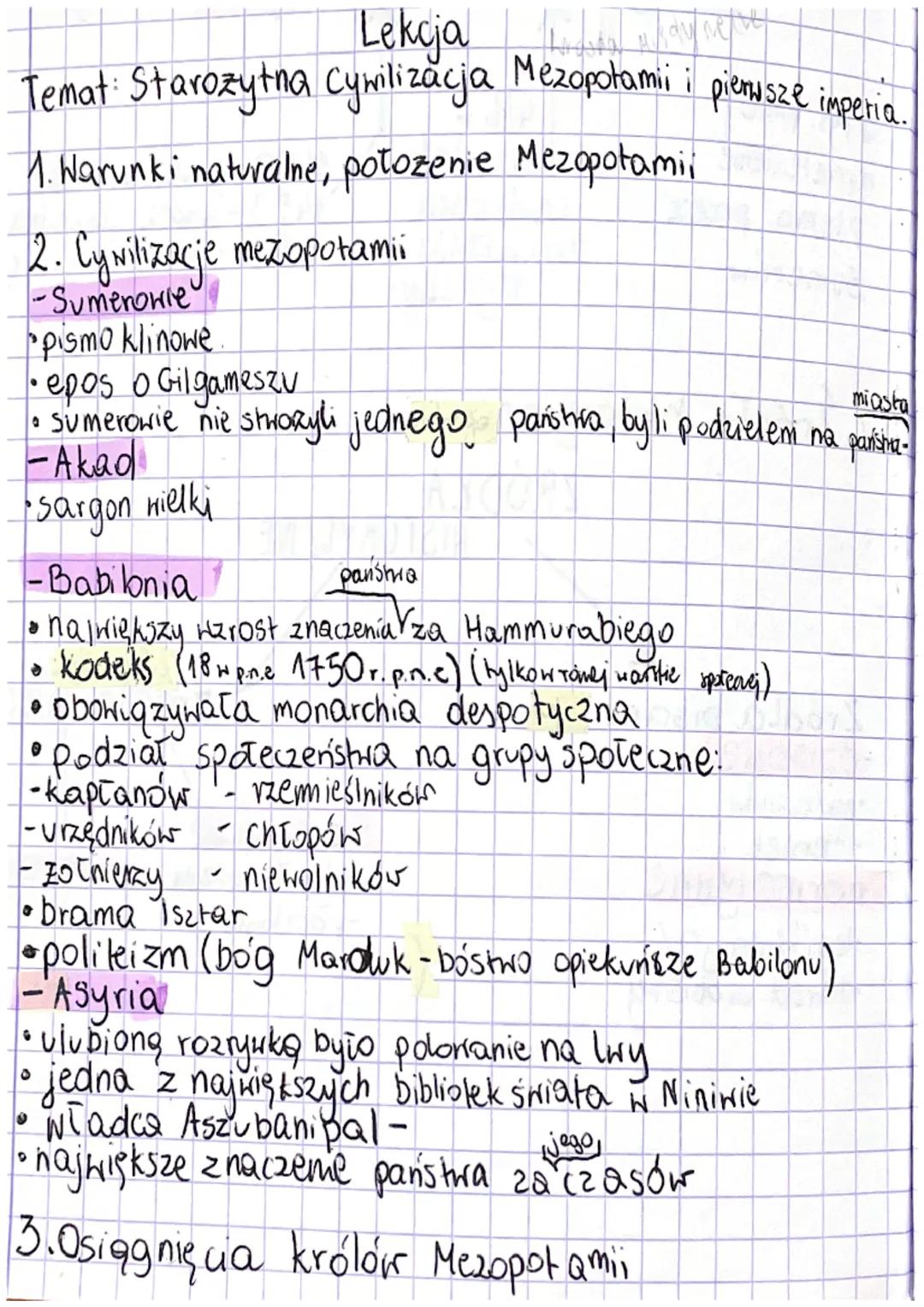 Starożytna Mezopotamia i Egipt - Notatki