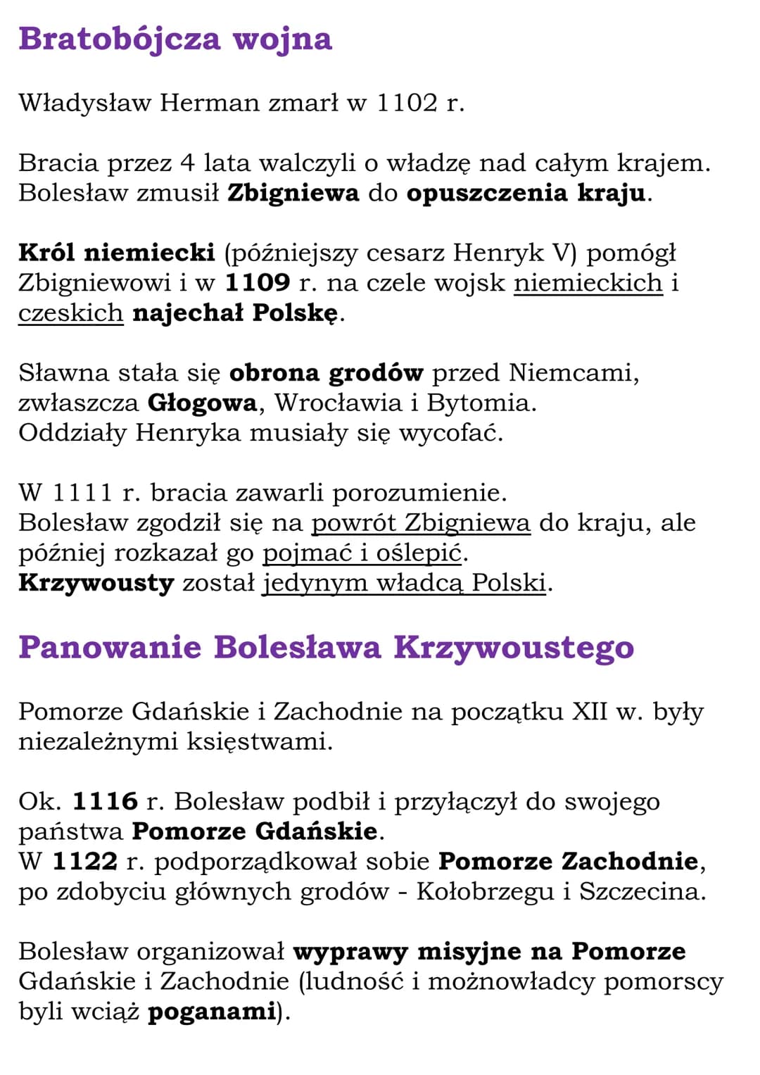 Rządy Bolesława
Krzywoustego
1109 r - najazd niemiecki na Polskę
1138 r. ogłoszenie testamentu Bolesława Krzywoustego
W Polsce Władysława He