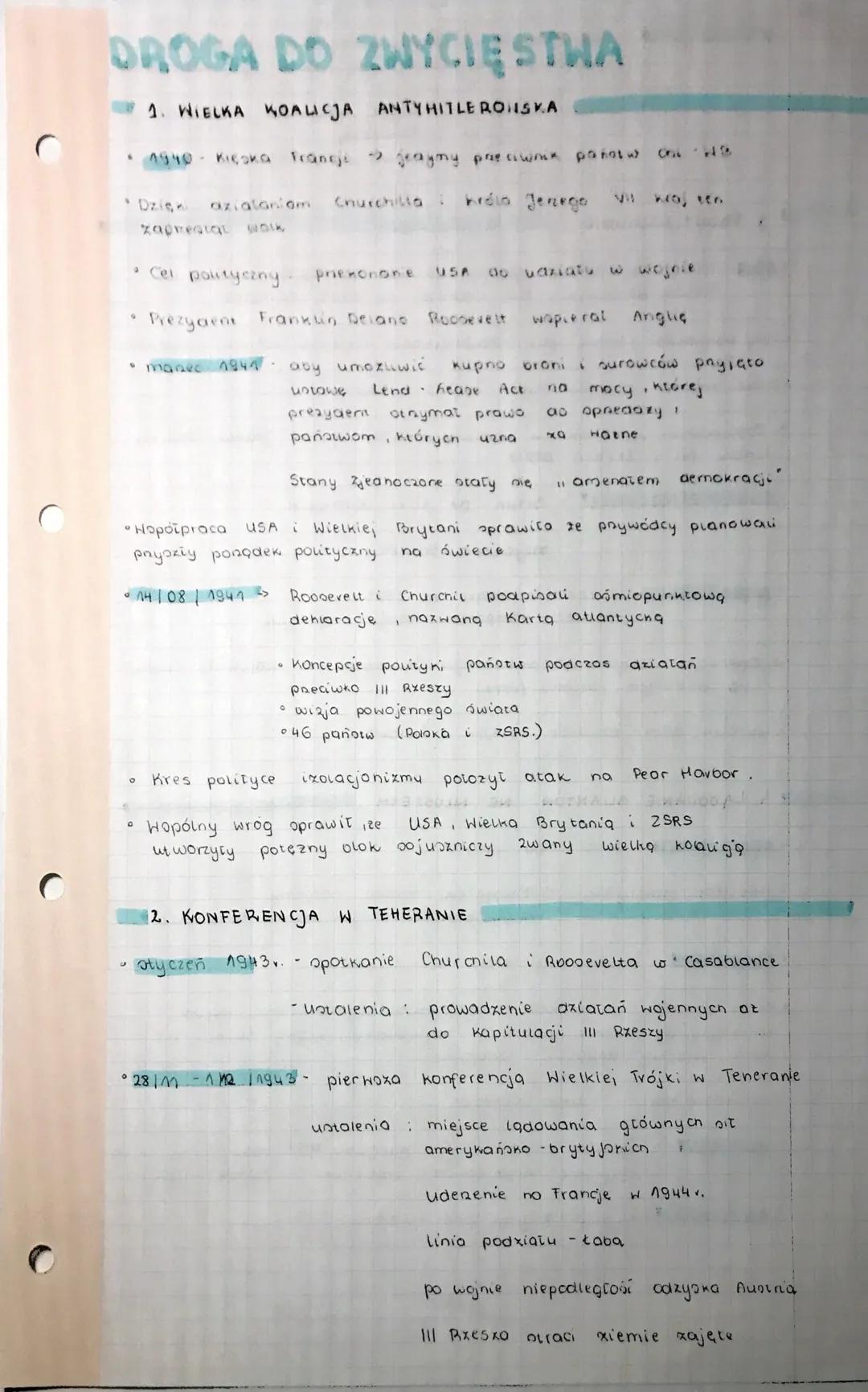 C
DROGA DO ZWYCIĘSTWA
1. WIELKA KOALICJA ANTYHITLERONIS VA
• 1940 - Kicska Francji graymy przeciwnik pafoti col 49
azialaniom Churchilla kró
