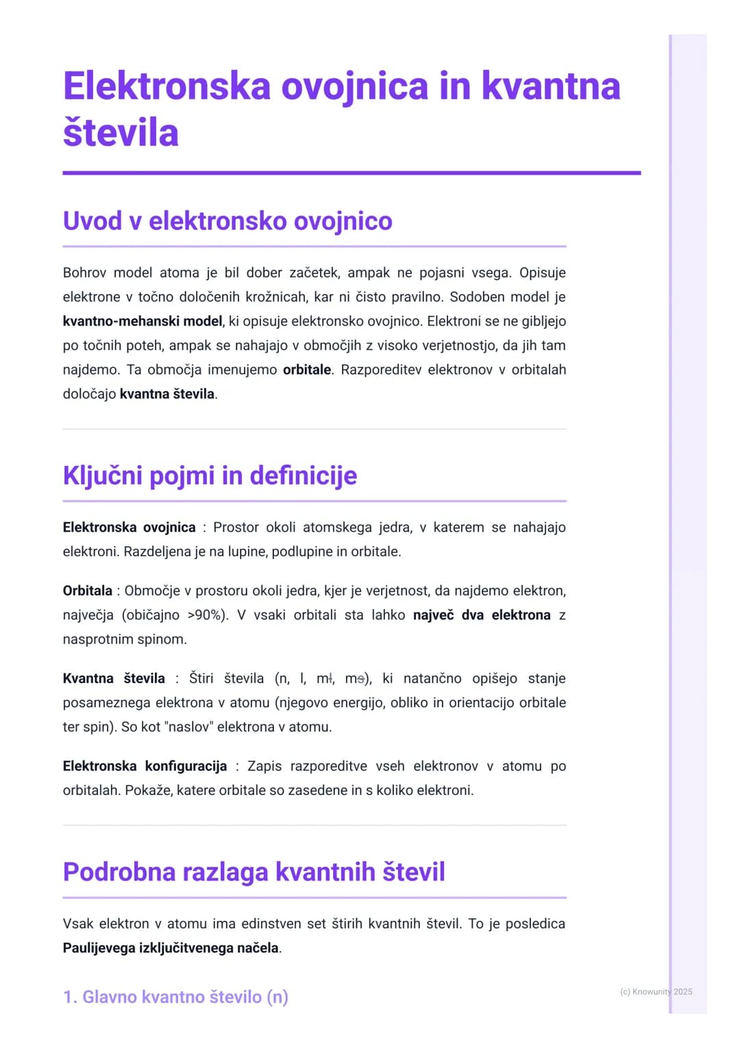 # Elektronska ovojnica in kvantna
števila

Uvod v elektronsko ovojnico

Bohrov model atoma je bil dober začetek, ampak ne pojasni vsega. Opi