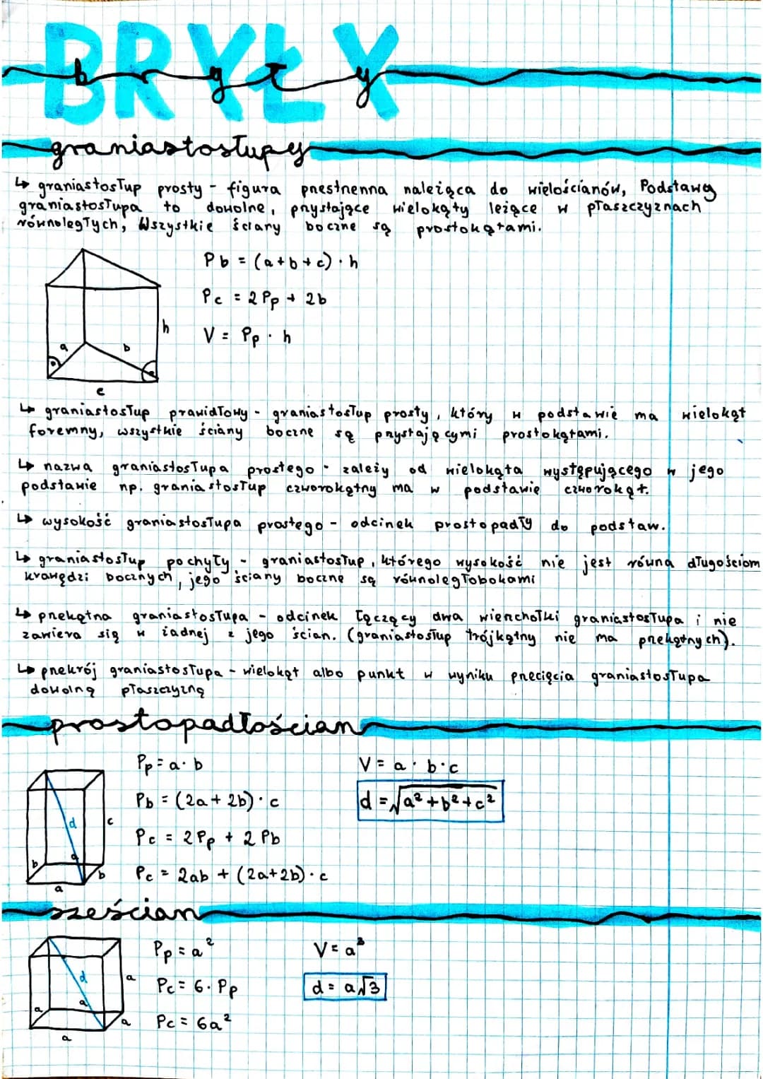Geometria przestrzenna Klasa 8 WZORY i zadania PDF