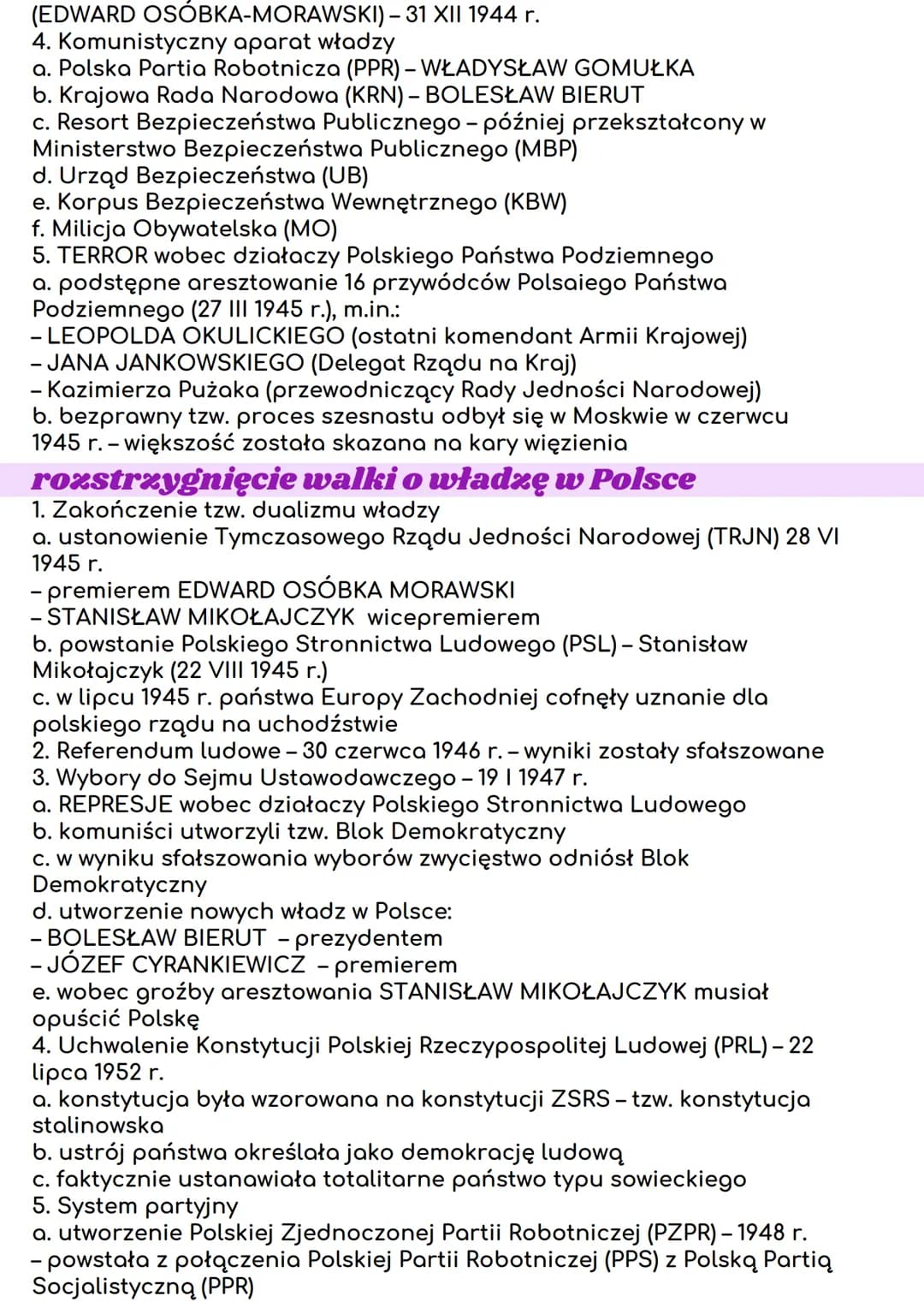 ustanowienie władzy
komunistycznej w
Polsce
upadek Polskiego Państwa Podziemnego
1. Rywalizacja dwóch ośrodków władzy w Polsce
a. obóz demok